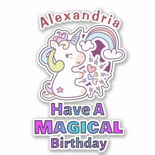 かわいいユニコーン魔法の誕生日パーソナライズ シール (正面)