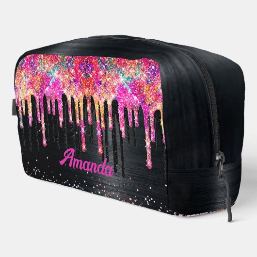 かわいいユニコーン黒グリッター誕生日モノグラムアクセス ドップキット (右コーナー)