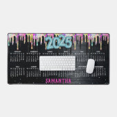 かわいいユニコーン黒グリッター誕生日モノグラム2025 デスクマット (キーボード&マウス)