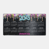 かわいいユニコーン黒グリッター誕生日モノグラム2025 デスクマット (正面)