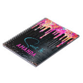 かわいいユニコーン黒グリッター誕生日モノグラム ノートブック (左側)