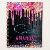 かわいいユニコーン黒グリッター誕生日モノグラム プランナー手帳 (正面)