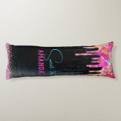 かわいいユニコーン黒グリッター誕生日モノグラム ボディピロー (裏面)