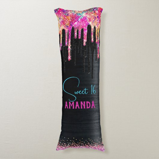 かわいいユニコーン黒グリッター誕生日モノグラム ボディピロー (正面縦)