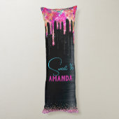 かわいいユニコーン黒グリッター誕生日モノグラム ボディピロー (裏面 (縦))