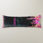 かわいいユニコーン黒グリッター誕生日モノグラム ボディピロー (正面)