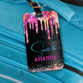 かわいいユニコーン黒グリッター誕生日モノグラム ラゲッジタグ