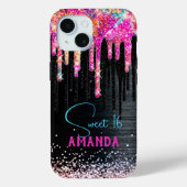 かわいいユニコーン黒グリッター誕生日モノグラム Case-Mate iPhoneケース (裏面)