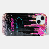 かわいいユニコーン黒グリッター誕生日モノグラム Case-Mate iPhoneケース (裏面 (横))