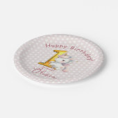 かわいいユニコーン1歳の誕生日と白い水玉模様 ペーパープレート (アングル)