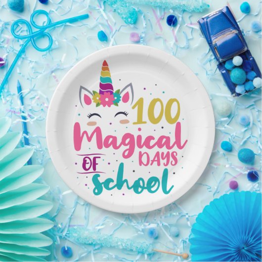 かわいいユニコーン100魔法の学校の日 ペーパープレート (パーティー)