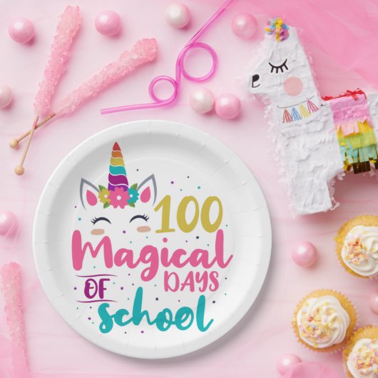 かわいいユニコーン100魔法の学校の日 ペーパープレート (パーティー)