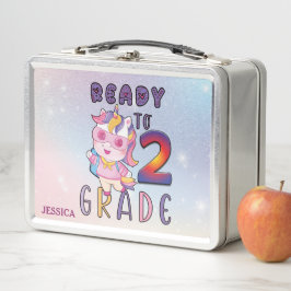 かわいいユニコーン2年生パーソナライズされた名 メタルランチボックス