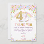 かわいいユニコーン4thバースデーレインボーフローラ サンキューカード (正面)