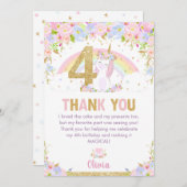 かわいいユニコーン4thバースデーレインボーフローラ サンキューカード (正面/裏面)