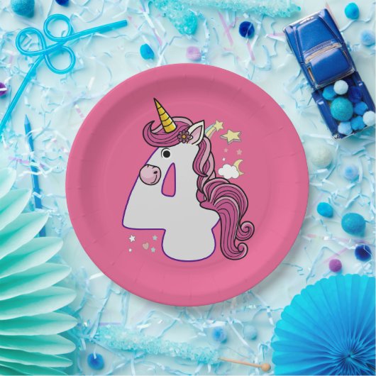 かわいいユニコーン4th誕生日の衣装ギフトTシャツ ペーパープレート (パーティー)
