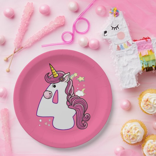 かわいいユニコーン4th誕生日の衣装ギフトTシャツ ペーパープレート (パーティー)
