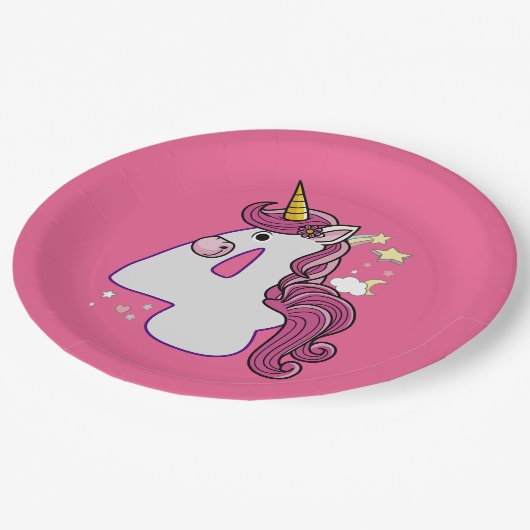 かわいいユニコーン4th誕生日の衣装ギフトTシャツ ペーパープレート (アングル)