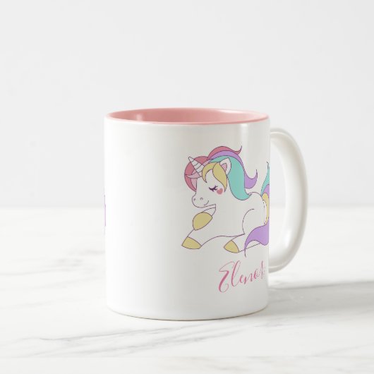 かわいいユニコーン あなたの名前を入れて オーダーメイド ツートーンマグカップ (正面右)