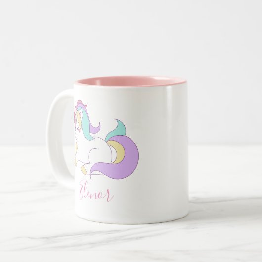 かわいいユニコーン あなたの名前を入れて オーダーメイド ツートーンマグカップ (正面左)