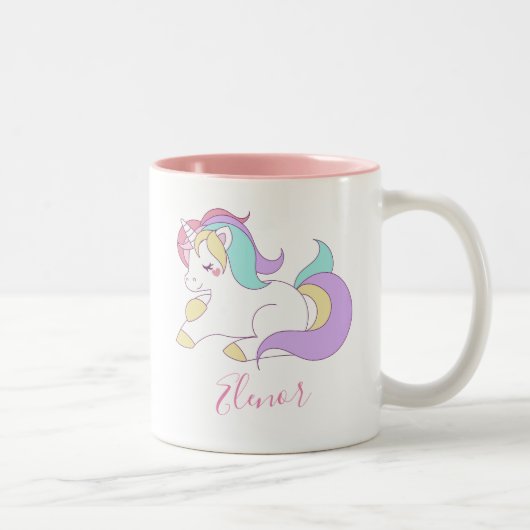 かわいいユニコーン あなたの名前を入れて オーダーメイド ツートーンマグカップ (右)