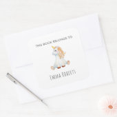 かわいいユニコーン「この本は属する」子供たちの蔵書票 スクエアシール (封筒)