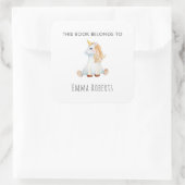 かわいいユニコーン「この本は属する」子供たちの蔵書票 スクエアシール (バッグ)