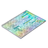 かわいいユニコーン イリデセントグリッターが垂れる フェイクグリッター ノートブック (左側)