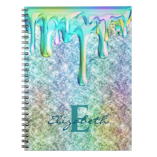 かわいいユニコーン イリデセントグリッターが垂れる フェイクグリッター ノートブック (正面)