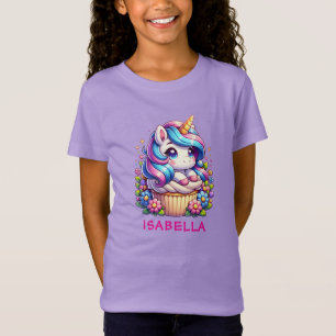 かわいいユニコーン&カップケーキパーソナライズされた誕生日ガール Tシャツ