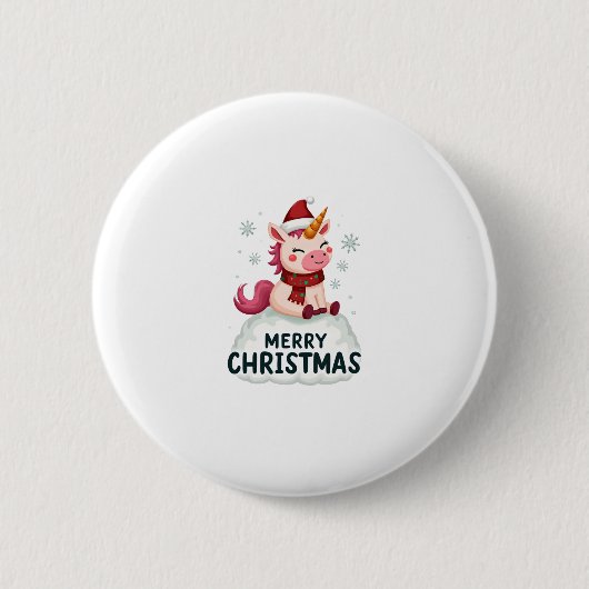 かわいいユニコーン クリスマス 帽子 ユニコーン クリスマスTシャツ 缶バッジ (正面)