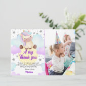 かわいいユニコーン&シルバースターズ写真誕生日 サンキューカード (スタンド正面)