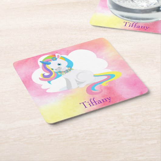 かわいいユニコーン スクエアペーパーコースター (アングル)