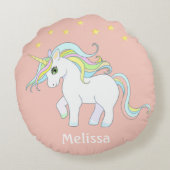 かわいいユニコーン&スターオンライトコーラルピンク ラウンドクッション (裏面)