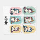 かわいいユニコーン・ドードル フリースブランケット (正面(横))