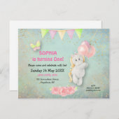 かわいいユニコーン/バルーン最初の誕生日招待状 ポストカード (正面/裏面)