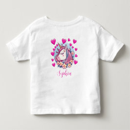 かわいいユニコーン,ピンクのハート&フラワーカスタムネーム トドラーTシャツ