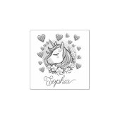 かわいいユニコーン，ピンクのハート&フラワーカスタムネーム ラバースタンプ (インプリント)