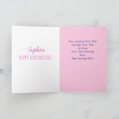 かわいいユニコーン，ピンクのハート，名前任意の年齢誕生日 カード (内部)