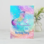 かわいいユニコーン ピンクアクアグリッター 誕生日 すべての年齢 招待状 (スタンド正面)