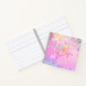かわいいユニコーン ピンク グリッター レインボー ドリップス モノグラム ノートブック (内部)