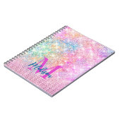 かわいいユニコーン ピンク 偽 グリッター ラインストーン モノグラム ノートブック (左側)
