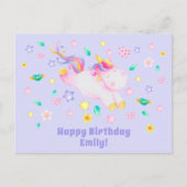 かわいいユニコーン – ラベパーソナライズされたンダー子供の誕生日 ポストカード (正面)