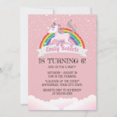 かわいいユニコーン&レインボーピンク誕生日パーティー 招待状 (正面)