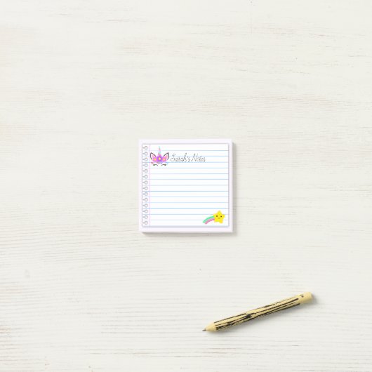 かわいいユニコーン&レインボー射撃、 発砲スター3"x" 3 ポストイット (デスク上)