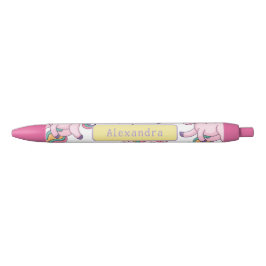 かわいいユニコーン レインボー 黒ボールペン