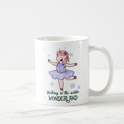 かわいいユニコーン |冬の歩く コーヒーマグカップ (右)