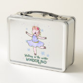 かわいいユニコーン |冬の歩く メタルランチボックス (裏面)