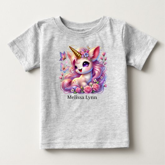 かわいいユニコーン 名前入り ファンタジー ベビーTシャツ (正面)