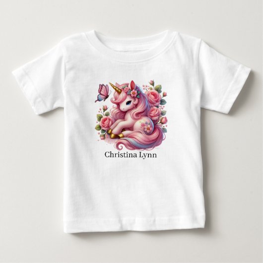 かわいいユニコーン 名前入り ファンタジー ベビーTシャツ (正面)